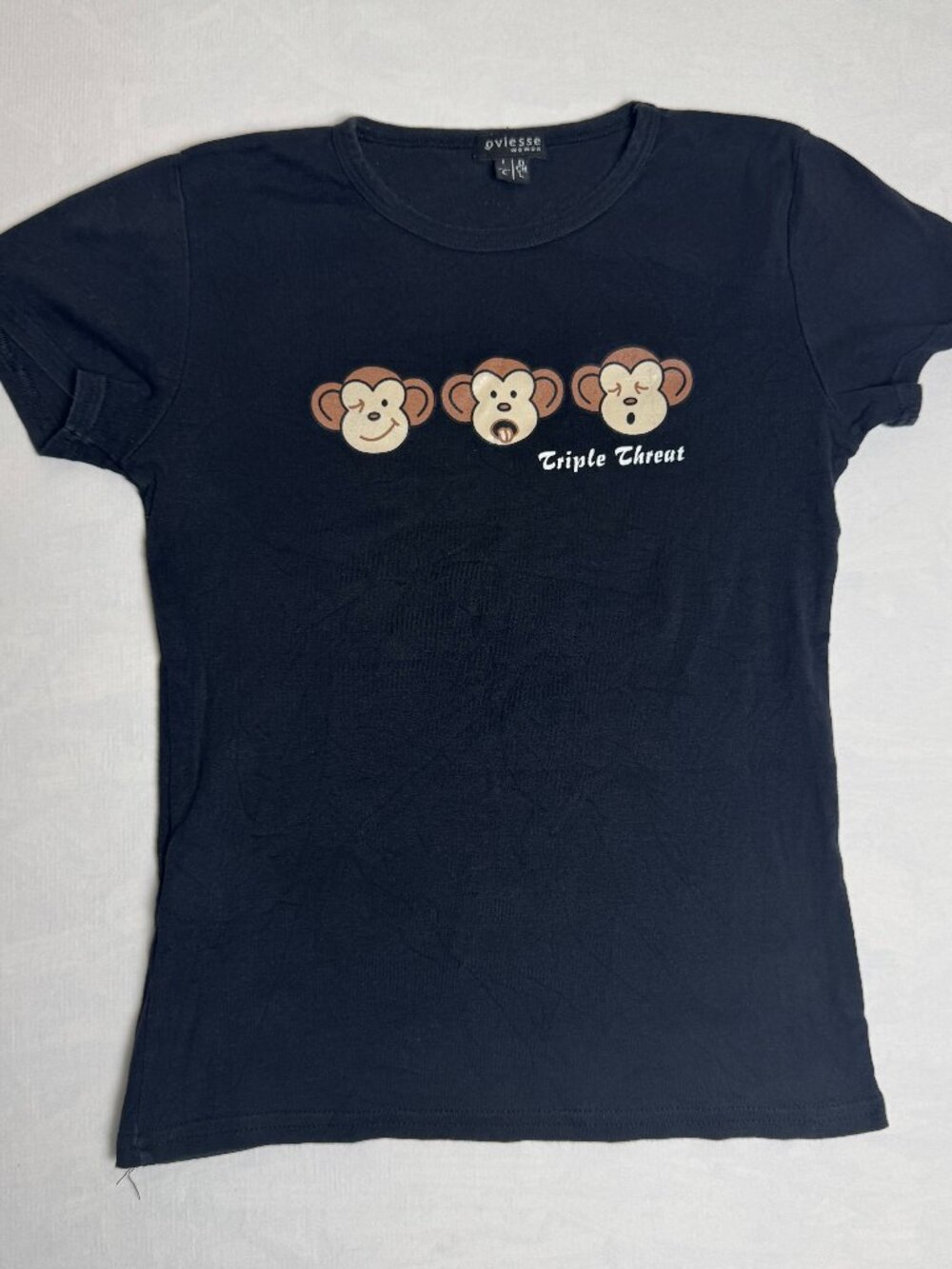 Oviesse Woman Black Shirt Size L  Triple Monkey threat 100 Cotton
